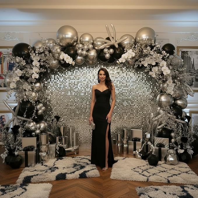 Silver Shimmer Wall Backdrop 48 Panels Cover 8 x 6 Ft, Photo Backdrops - Image 2