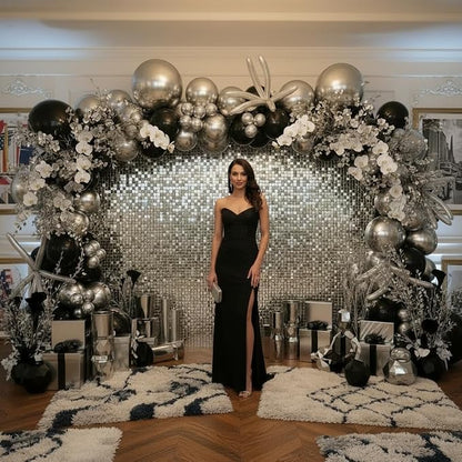 Silver Shimmer Wall Backdrop 48 Panels Cover 8 x 6 Ft, Photo Backdrops - Image 2