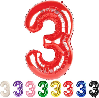 3 Balloon Numbers Party Decorations, 40In Red Balloons by Mluchee
