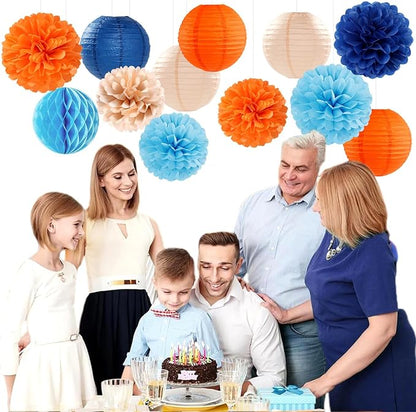 Navy-Blue Orange Champagne Party-Decorations Paper-Flowers - Image 4