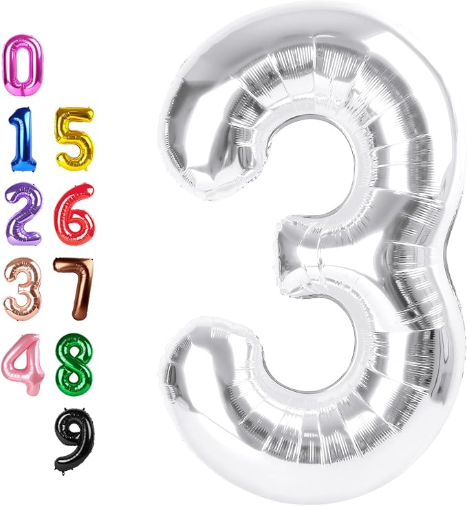 Number Balloons Silver 3 Balloon 40 inch by Enyeopd