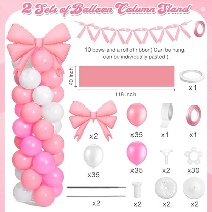 2 Sets Christmas Decor Bow Theme Balloon Column Stand Kit Decorations Bow - Image 2