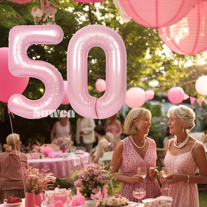 SUWEN 40 Inch Large Pink 50 Balloon Numbers Big Foil Helium Number Balloons 0-9 - Image 4