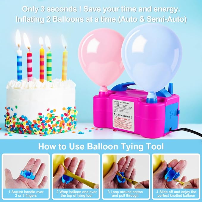 Electric Balloon Pump with Dual Nozzle & 2 Tying Tools | 110V 600W Portable - Image 4