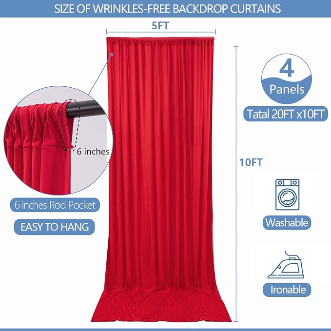 20x10ft Wrinkle Free Red Backdrop Curtain - Image 3