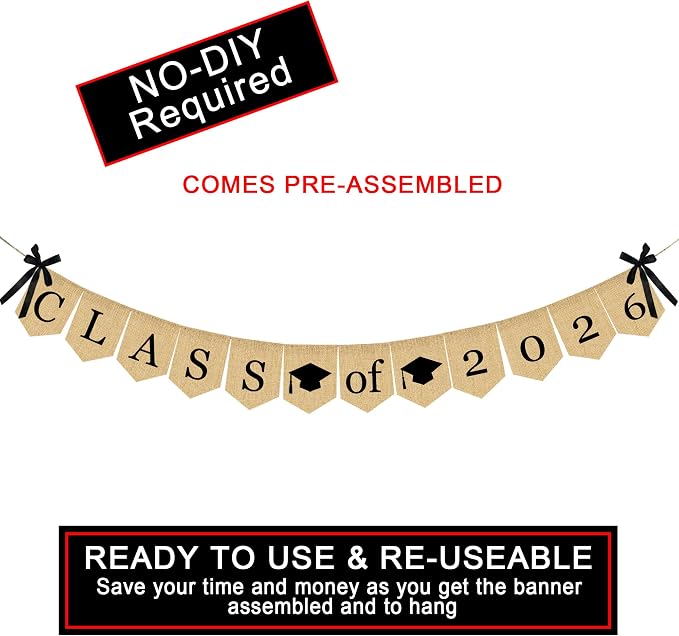 Burlap Class of 2026 Graduation Banner - Image 3