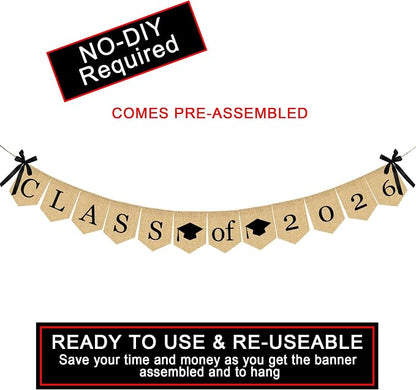 Burlap Class of 2026 Graduation Banner - Image 3