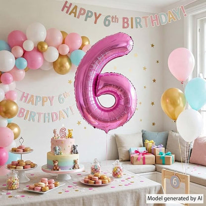Pink Number 6 Balloon 40 Inch, Shiny Metallic Digit Party Supplies | Radiant - Image 3
