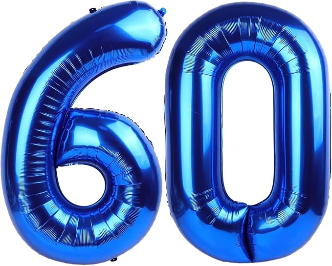 Blue Jumbo Number 60 Balloon 40 Inch, Women Men 60 Birthday Supplies, Foil by Upgesy