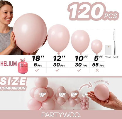 PartyWoo Dusty Pink Balloons 120pcs Lilac Pink Color 18 12 10 5 Inch | 18 12 10 - Image 6