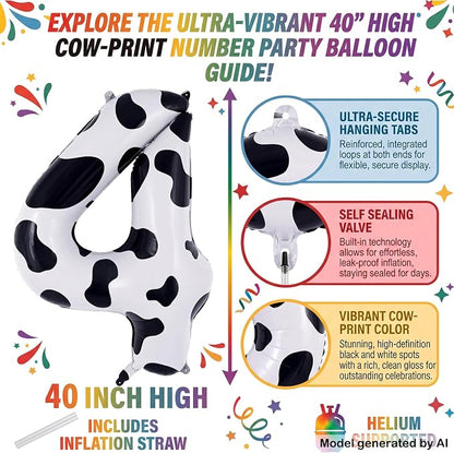40" Cow Print Foil Number 4 Balloon - Image 2