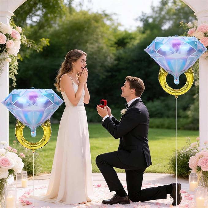 4pcs Engagement Ring Balloons, Foil Mylar Diamond Ring Balloons - Image 8