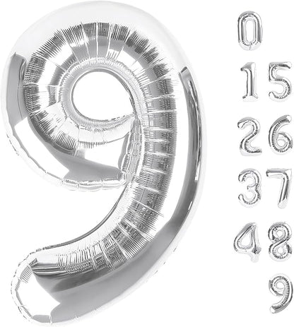 Large Number Balloons 40 Inch Silver 9 Balloon by Mluchee
