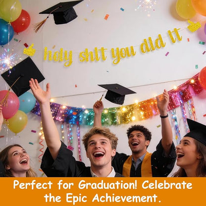 Funny Grad Banner Holy Shit You Did It Banner – Pre-Strung Glitter Graduation - Image 5