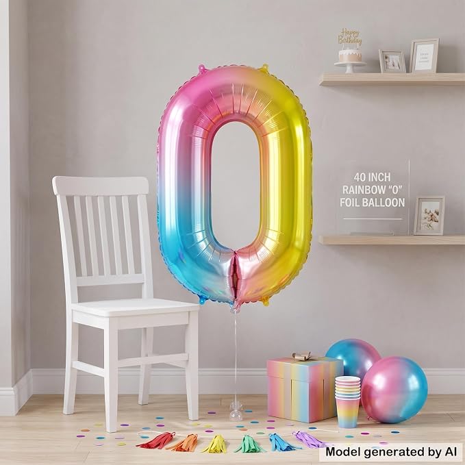 40" Rainbow Foil Number 0 Balloon - Image 3