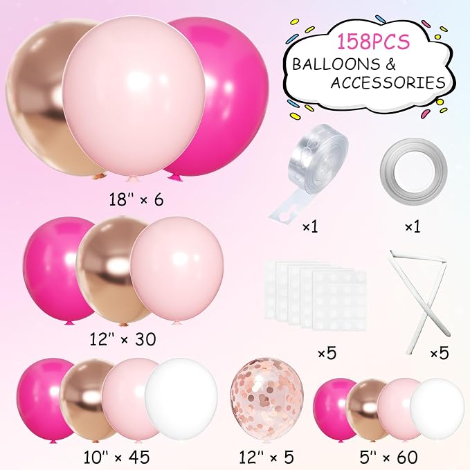 MEBAY Rose Red Pink Champagne Balloon Arch Garland Kit - Image 2
