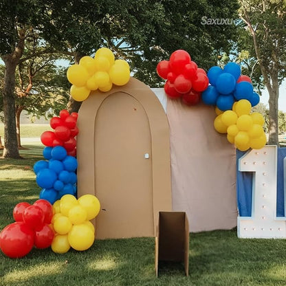 Blue Red Yellow Black Balloon Arch Kit, Long Balloons - Image 5