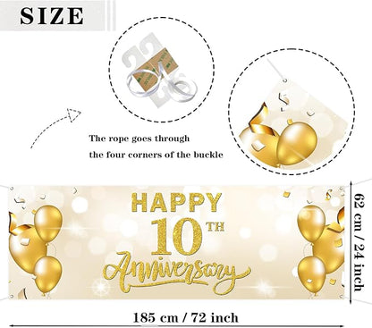 WeBenison Large Happy 10th Anniversary Banner 10 Wedding Anniversary Retirement - Image 2