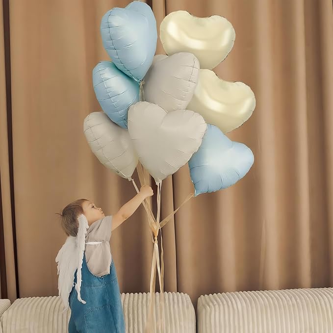 Blue White Heart Balloons, 18Inch Cream White Helium Balloon - Image 3