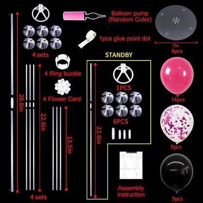 TONIFUL 4 Set Black Hot Pink Balloon Stand Balloon Centerpieces - Image 2