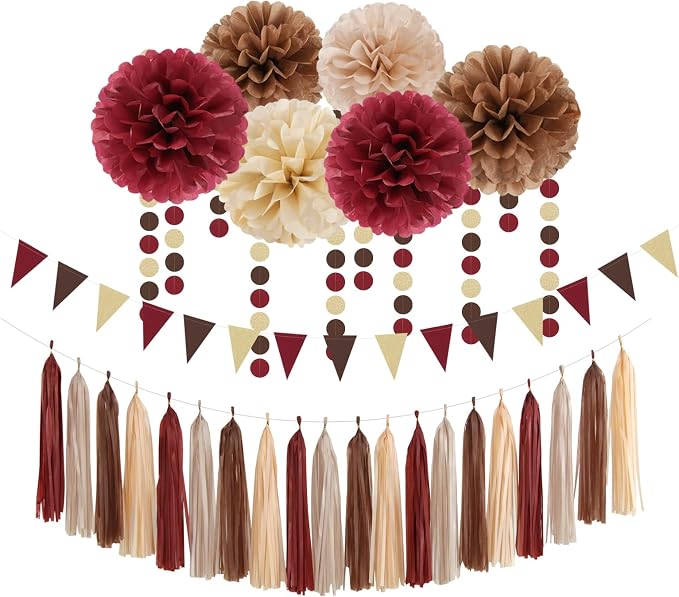 Boho Baby-Shower Burgundy-Brown Champagne Party-Decorations by OURUOLA