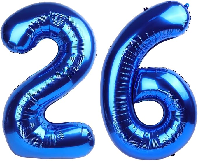 26 Balloon - Metallic Blue Birthday Number Balloons, 40 Inch Decorations | by ALPHADELTAPI