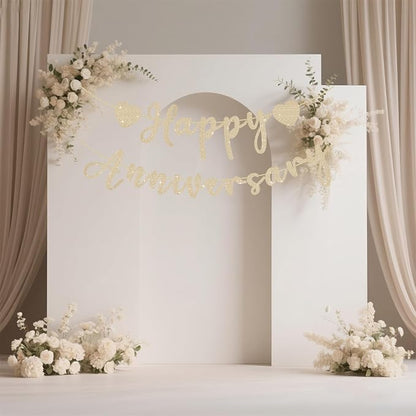 Happy Anniversary Banner, Pre-Strung Gold Glitter Wedding Anniversary - Image 4