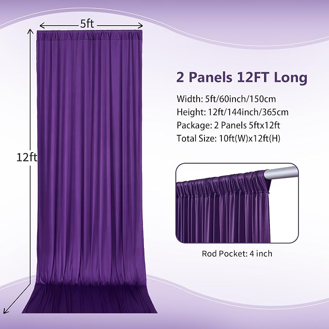 10ft×12ft Wrinkle Free Purple Backdrop Curtain - Image 3