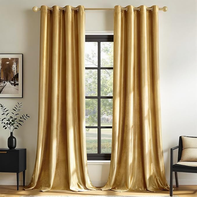 MIULEE Velvet Curtains Golden 52 x 84 Inch Length Set of 2 | Grommet Drapes by MIULEE