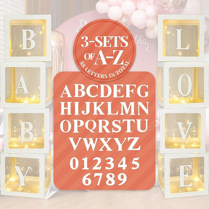 Sratte Balloon Box with Letters and Numbers Clear Blocks Boxes with LED Lights by Sratte