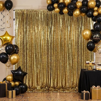 Black Gold Sequin Curtains Backdrop 6 Pcs 2FTx8FT Shiny Shimmer Fabric | - Image 6