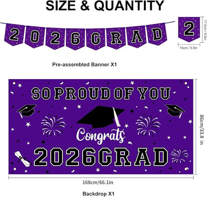59Pcs Graduation Decorations 2026 Backdrop Balloons Banner Centerpiece Hanging - Image 2