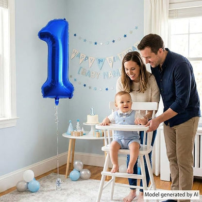 Navy Blue Number 1 Balloon 40 Inch, Shiny Foil Digit Party Supplies | Gorgeous - Image 2