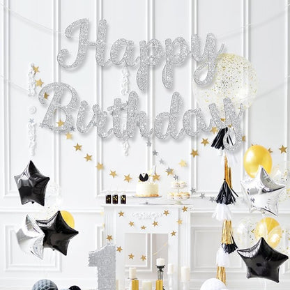 Glitter Happy Birthday Banner Sign Birthday Garland Wall Door Banners Flag - Image 4