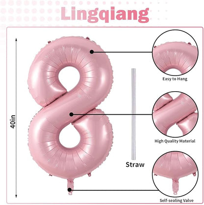 Pastel Pink 8 Balloons, Self Inflating Digit 8 Balloons - Image 2