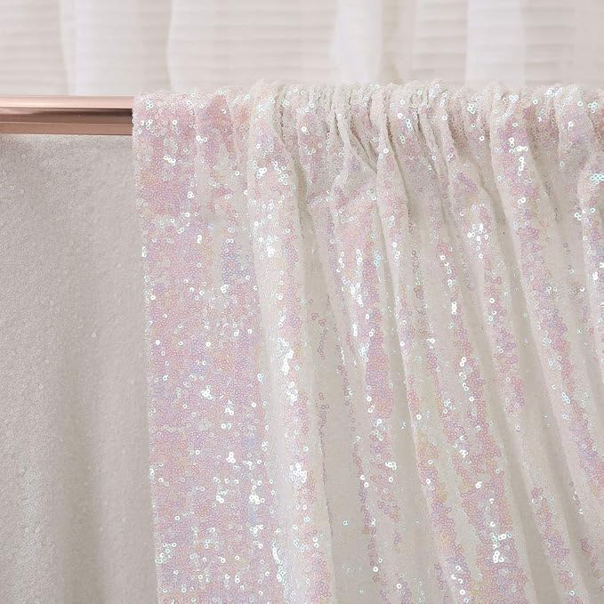 PartyDelight Iridescent White Sequin Backdrop 6x7ft Shimmer Photo Curtain | 4 - Image 7
