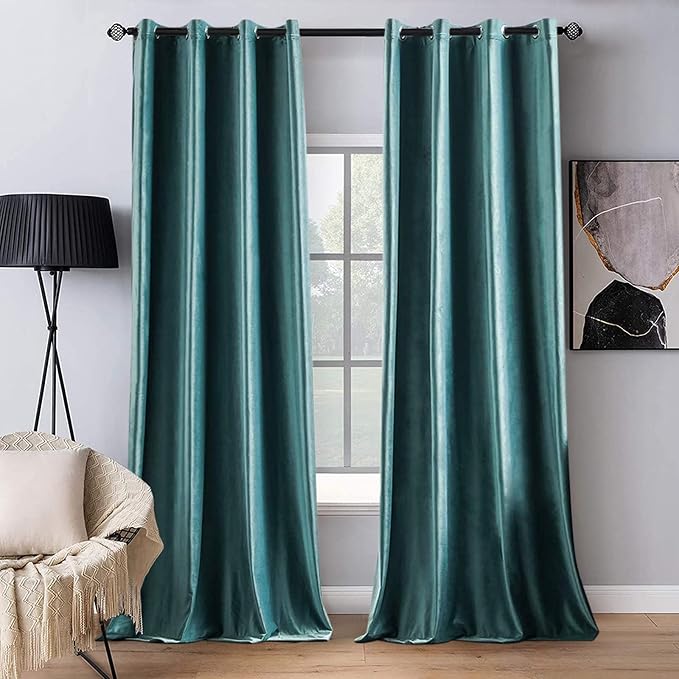 MIULEE Velvet Curtains Teal 52 x 72 Inch Length Set of 2 | Grommet Drapes by MIULEE