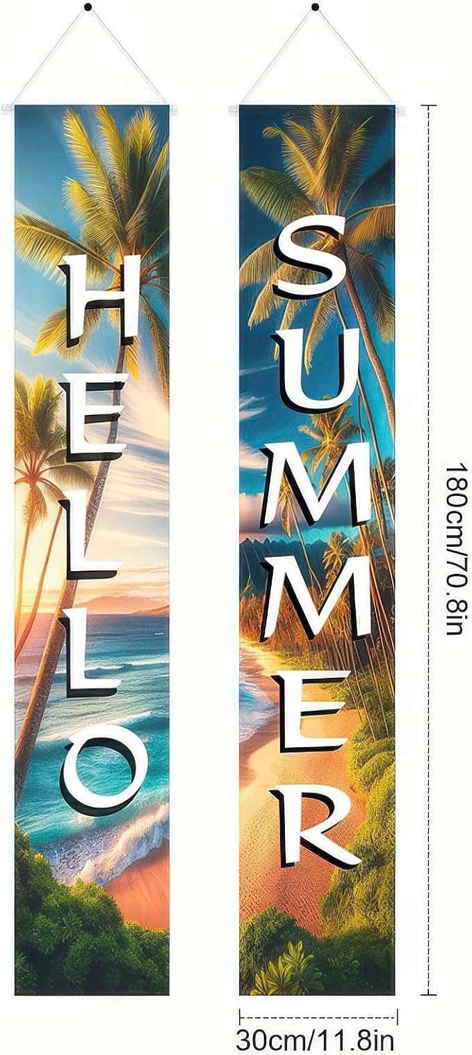 BlissYard 2pcs Welcome Summer Door Banner Beach Hawaiian Themed Decorations Sea - Image 6