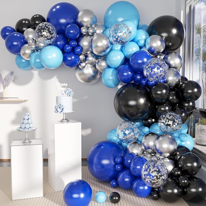 MEBAY Blue Silver Black Balloons Garland Arch Kit by MEBAY