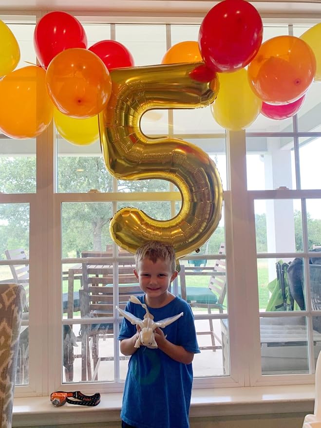 5 Balloon Numbers Birthday Decorations, 40In Gold Balloons - Image 2