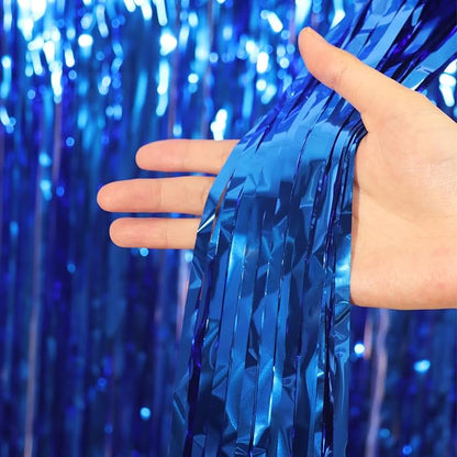 Voircoloria 3 Pack 3.3x8.2 Feet Blue Foil Fringe Backdrop Curtains, Tinsel - Image 2