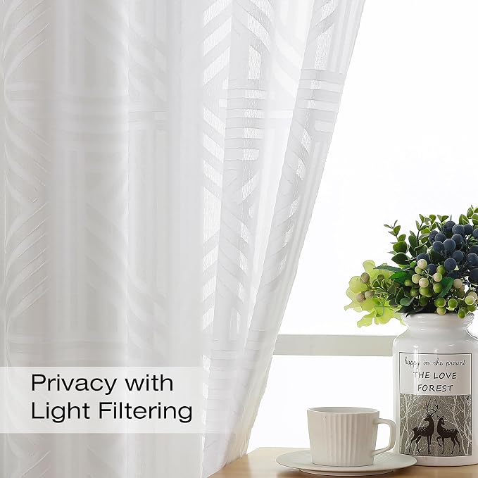 Simplebrand Semi Sheer White Curtains 96 Inches Long 2 Panels, Light Filtering - Image 3