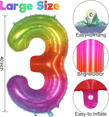 Rainbow Number 3 Balloon 40 Inch, Big Large Foil Number Balloons, Gradient - Image 3