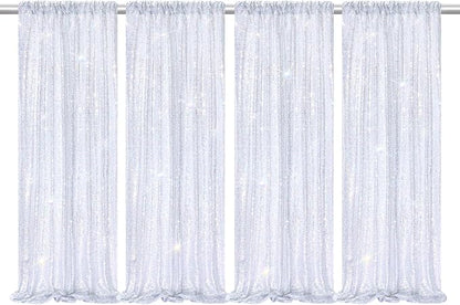 Laser Silver Sequin Backdrop Curtains 4 Pcs 2ftx8ft Glitter Fabric | Sparkly by B-COOL