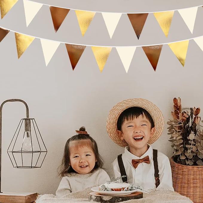 Brown Beige and Gold Party Decorations Fabric Triangle Pennant Banner Flag - Image 5