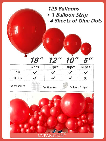 Red Balloons 125 Pcs Different Sizes 18 12 10 5 Inch Red Balloon Arch Kit - Image 3