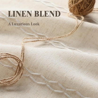 Boho 100% Blackout Curtains 72 Inch 2 Panels Linen Blend Beige | Vintage - Image 6