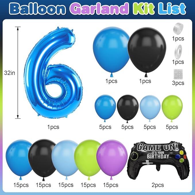 6th Birthday Video Game Balloons Arch Kit, 101 Pieces, Video Game Themed - Image 2