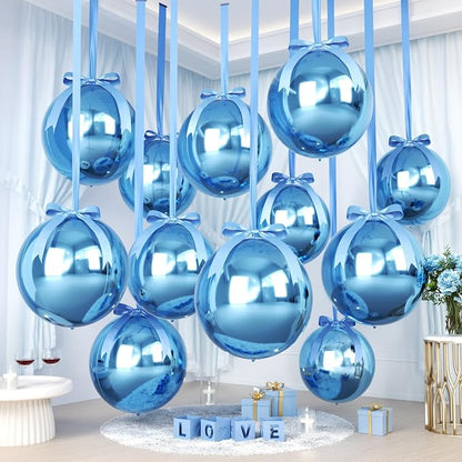 Blue Round Foil Balloons with Satin Bows and Ribbon by FunHot