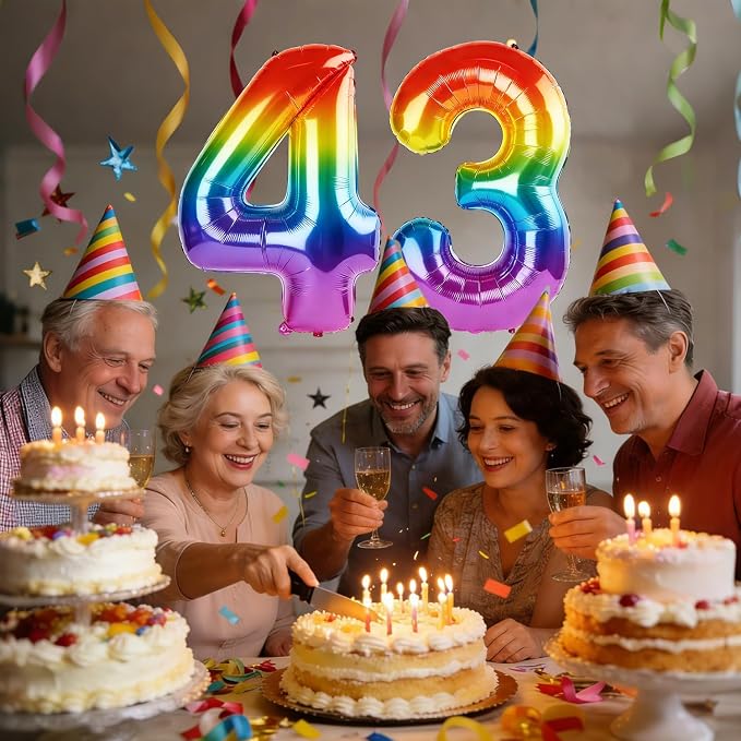 40 Inch Number 43 Balloons for 43rd Birthday Party Decorations, 0-100 Rainbow - Image 2
